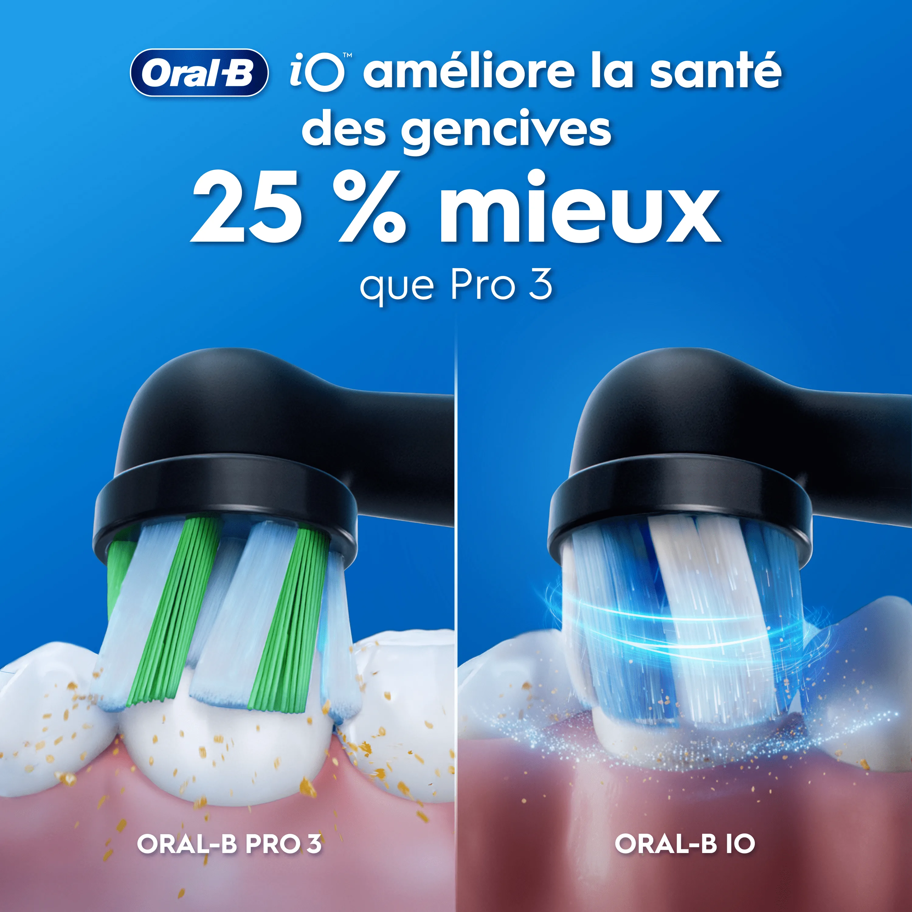 Comparaison Oral-B iO vs Pro 3: 25% meilleure santé des gencives.