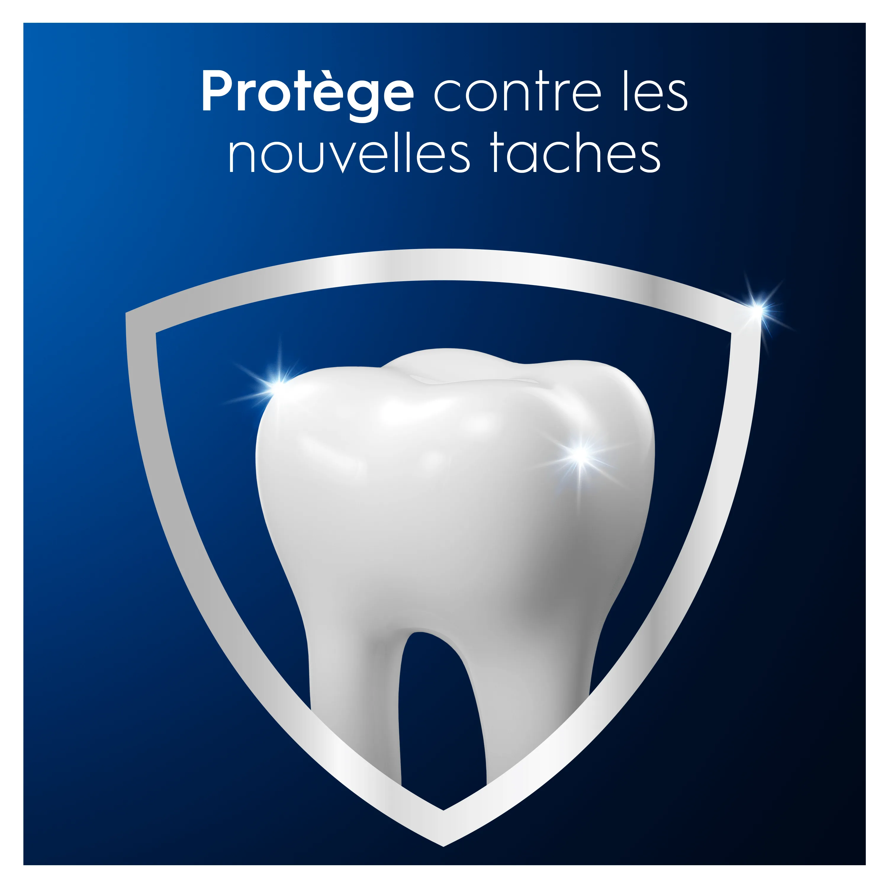Une dent blanche et brillante est protégée par un bouclier contre les nouvelles taches.