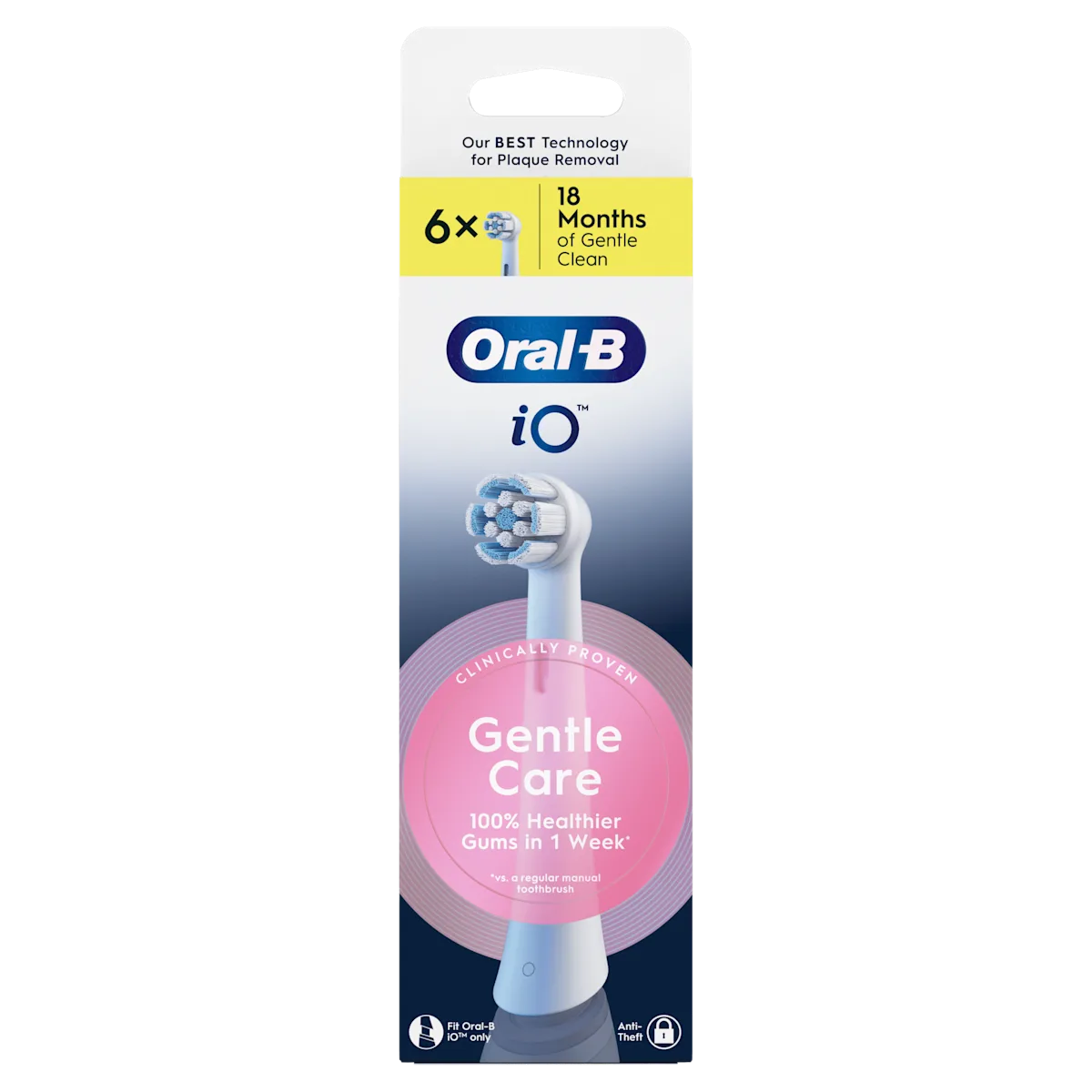Oral-B iO, pack de 6 brossettes Gentle Care, cliniquement prouvées pour des gencives 100% plus saines en une semaine.