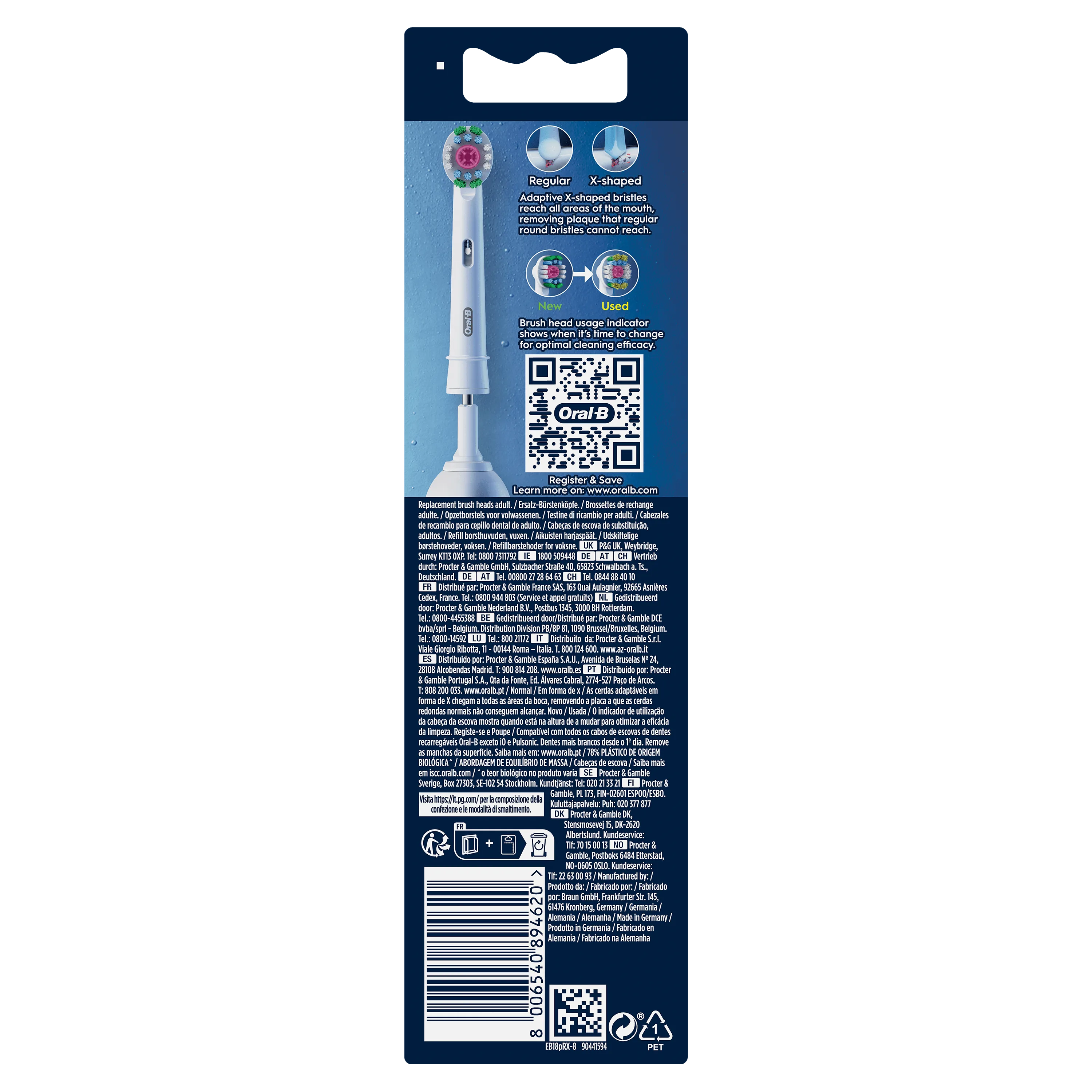 Oral-B brosses de rechange avec indicateur d'usure signalant le moment de changer pour une efficacité optimale.