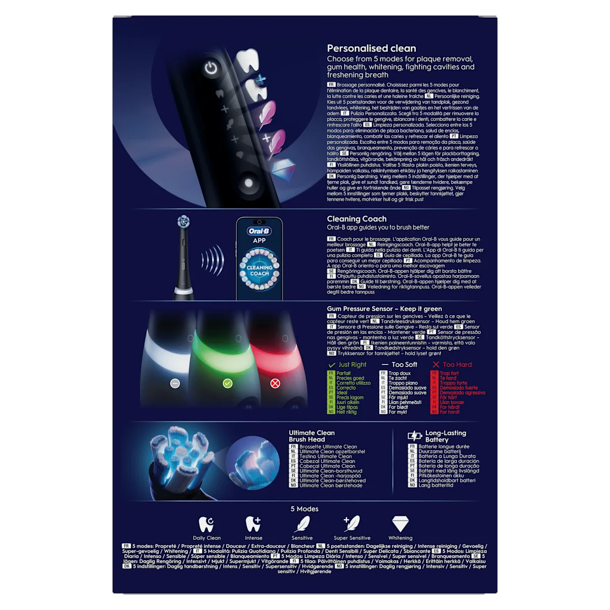Oral-B brosse à dents électrique avec 5 modes de brossage personnalisés pour l élimination de la plaque, la santé des gencives et le blanchiment.
