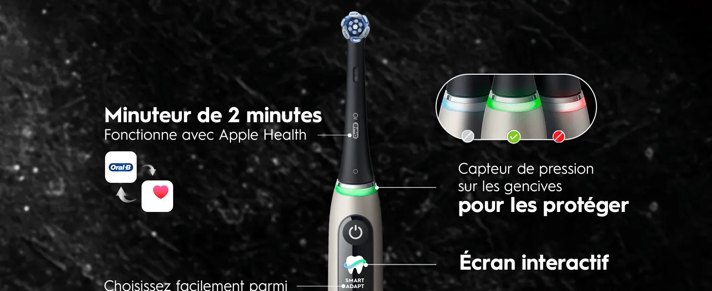Brosse à dents électrique intelligente avec minuteur, capteur pression et compatibilité Apple Health