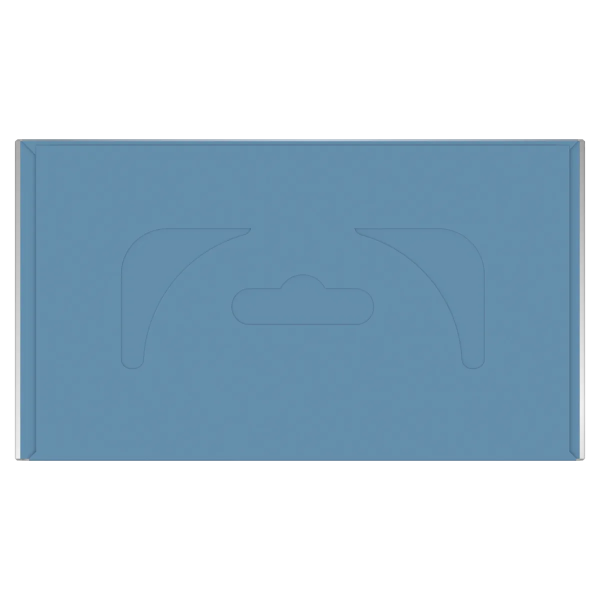 Boîte bleue avec un trou de suspension intégré pour faciliter la présentation en magasin.