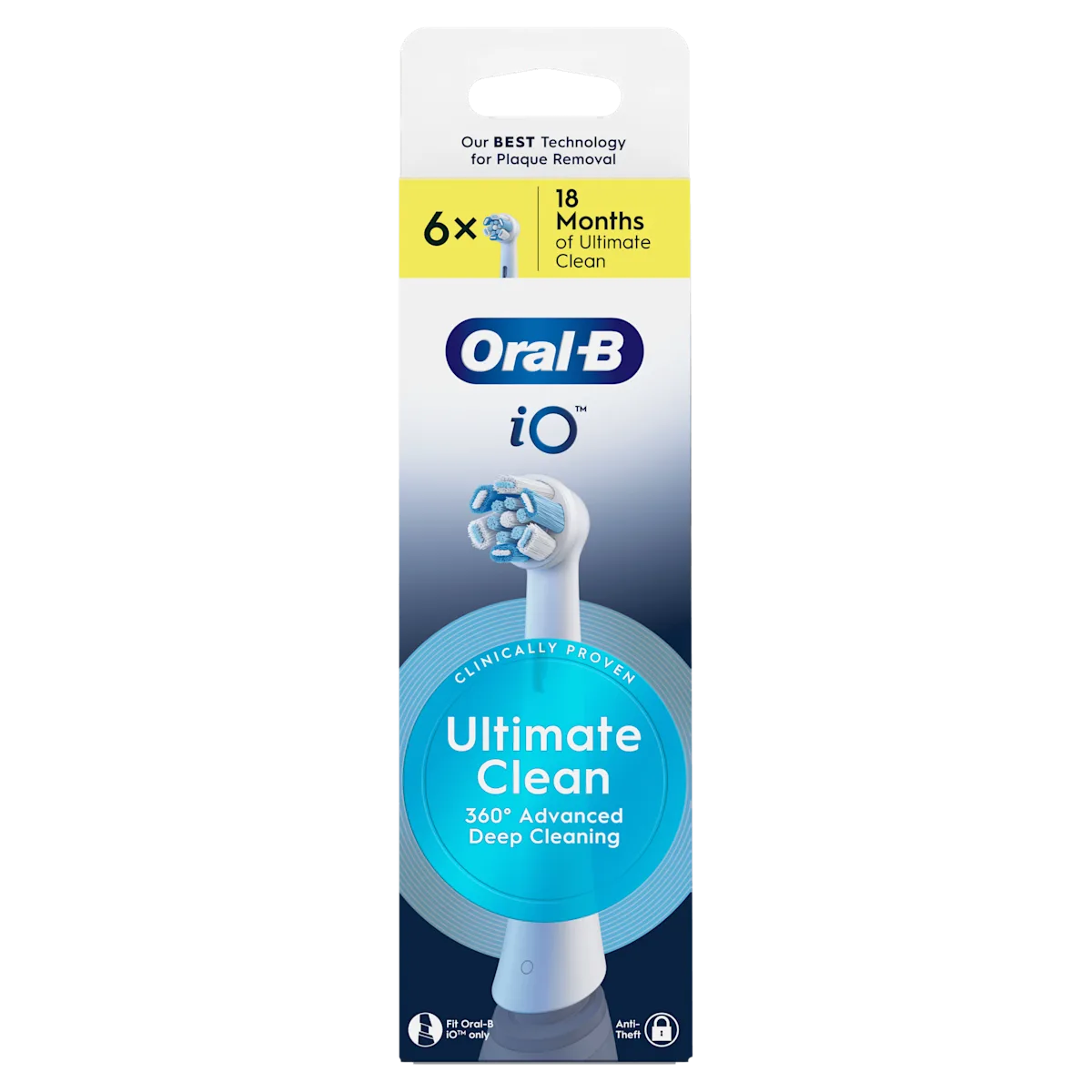 Oral-B iO, pack de 6 brossettes de remplacement, promettant 18 mois de nettoyage ultime.