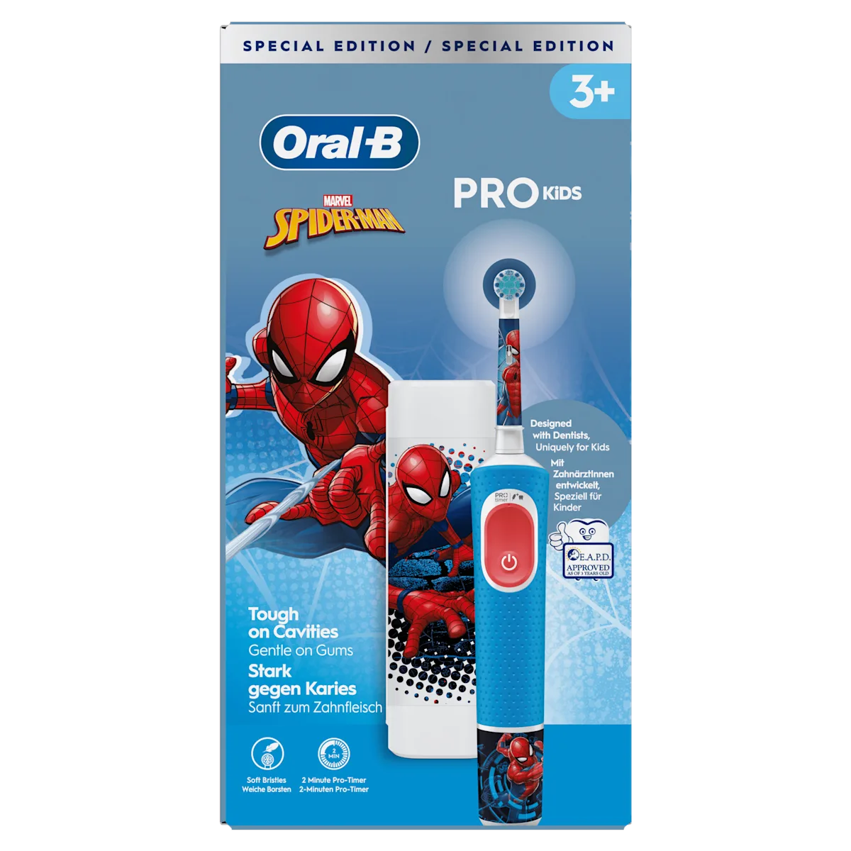 Oral-B Pro Kids brosse à dents électrique Spiderman, édition spéciale, avec minuteur 2 minutes et poils souples.
