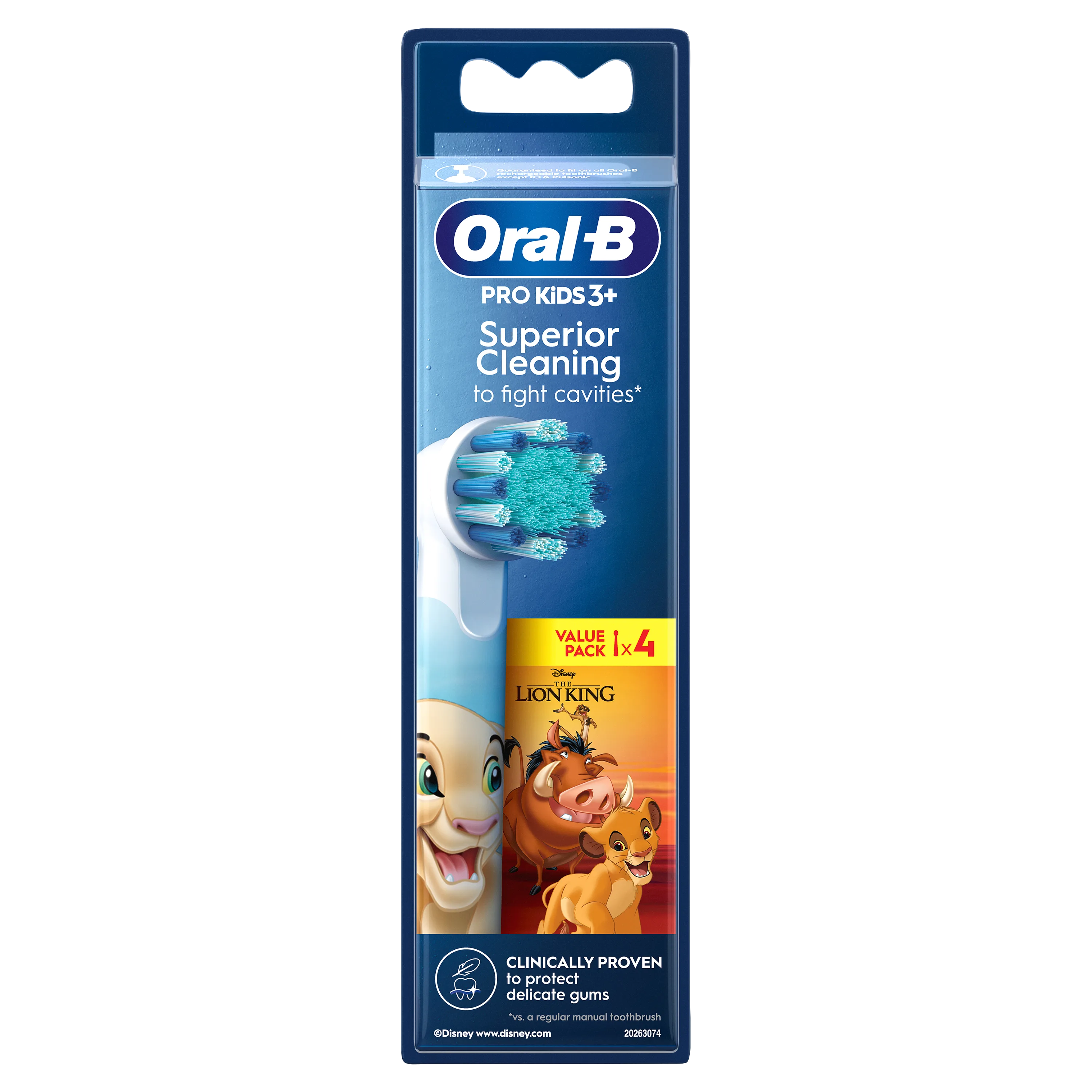 Oral-B Pro Kids 3+ Le Roi Lion, pack de 4 brosses à dents, avec un nettoyage supérieur pour lutter contre les caries.