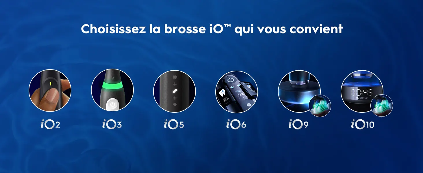 Comparaison des différents modèles de brosses à dents électriques iO (2, 3, 5, 6, 9 et 10)