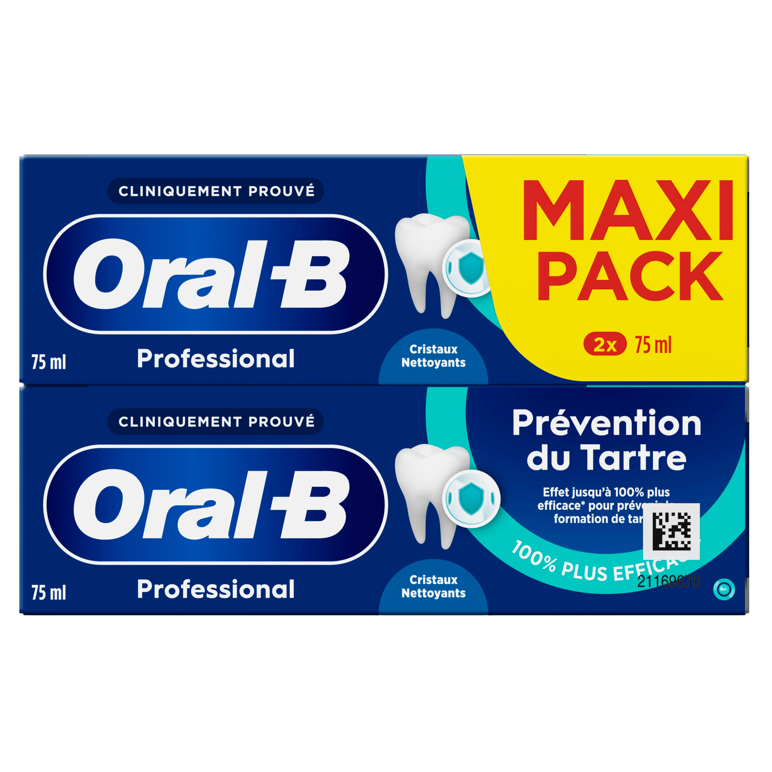 Oral-B Professional, lot de deux tubes de dentifrice, avec la mention "Maxi Pack" et "100% plus efficace pour la prévention du tartre".