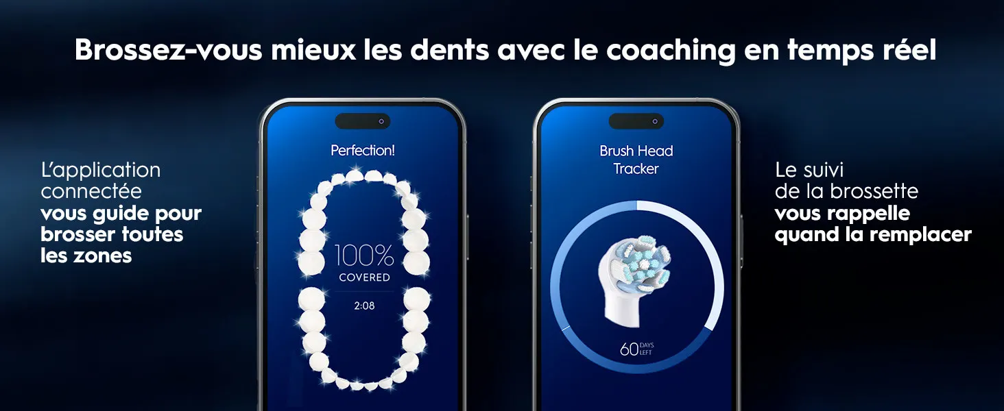 Application dentaire: suivi du brossage en temps réel et rappel pour remplacer la brossette. 