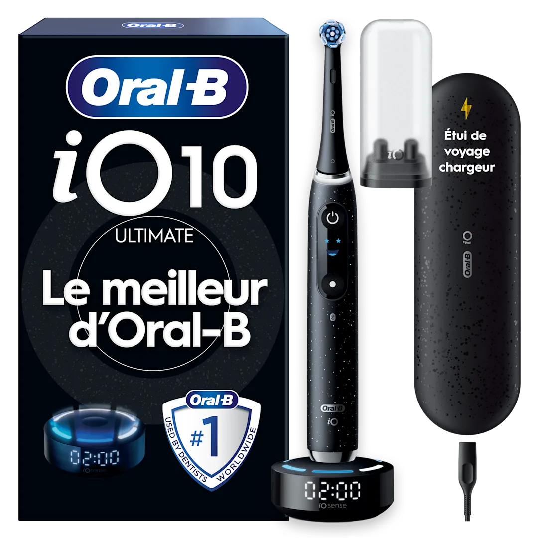 Oral-B iO10 brosse à dents électrique, Noir Cosmique, 1 brossette, Étui de voyage chargeur, Édition cadeau