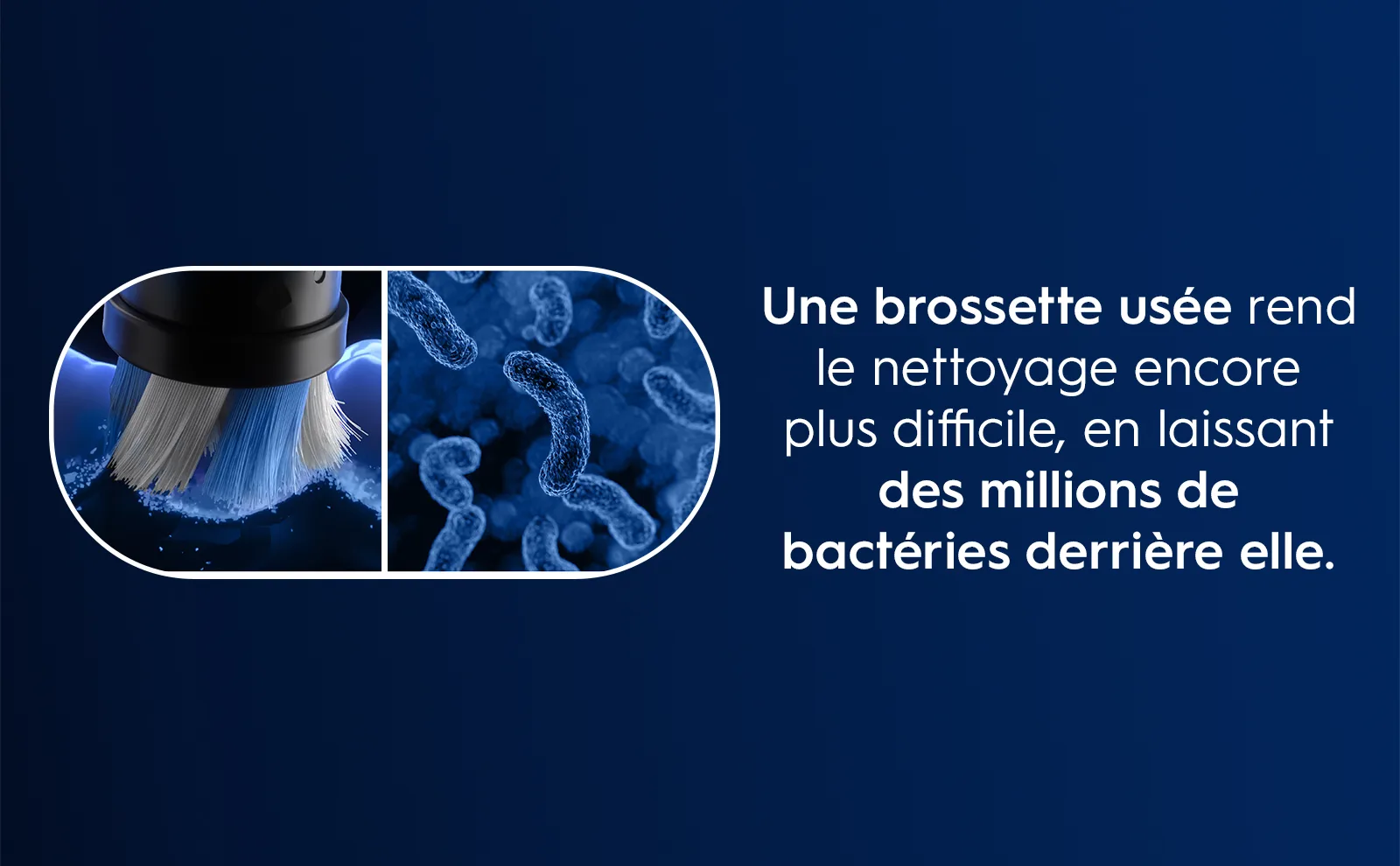 Gros plan sur les bactéries présentes sur une brossette usée qui rend le nettoyage plus difficile