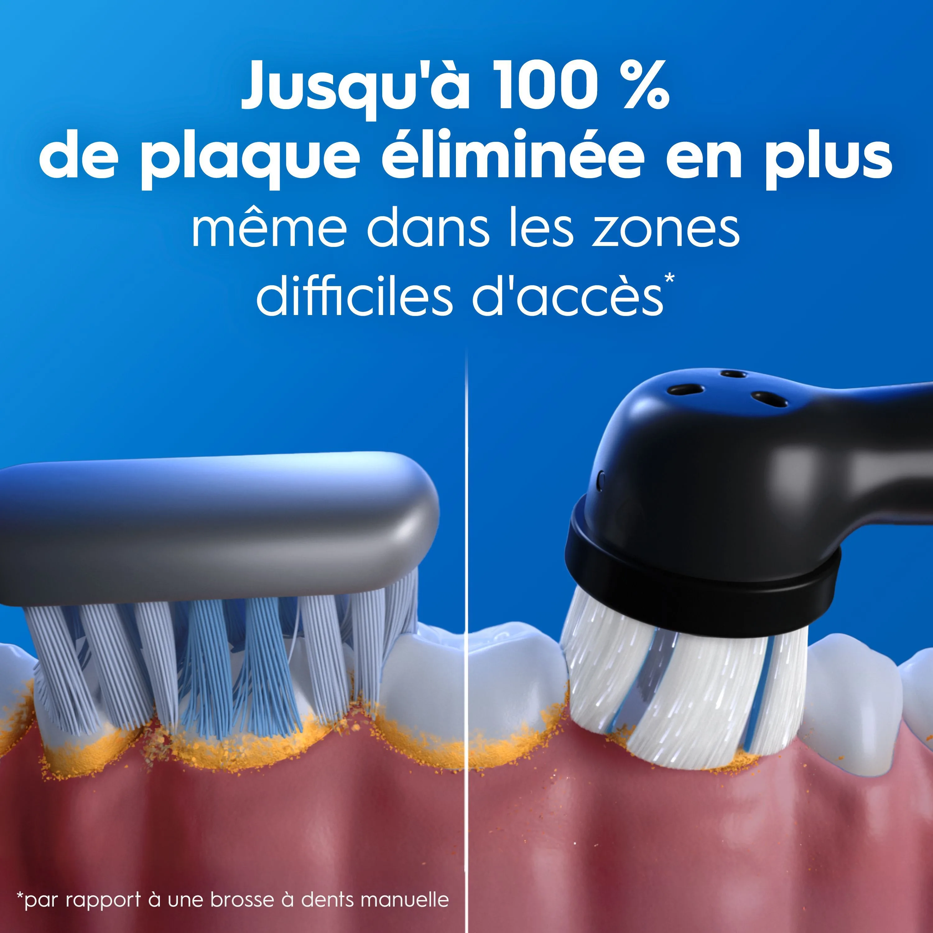 Oral-B brosse électrique: élimine jusqu à 100% de plaque en plus que manuelle.