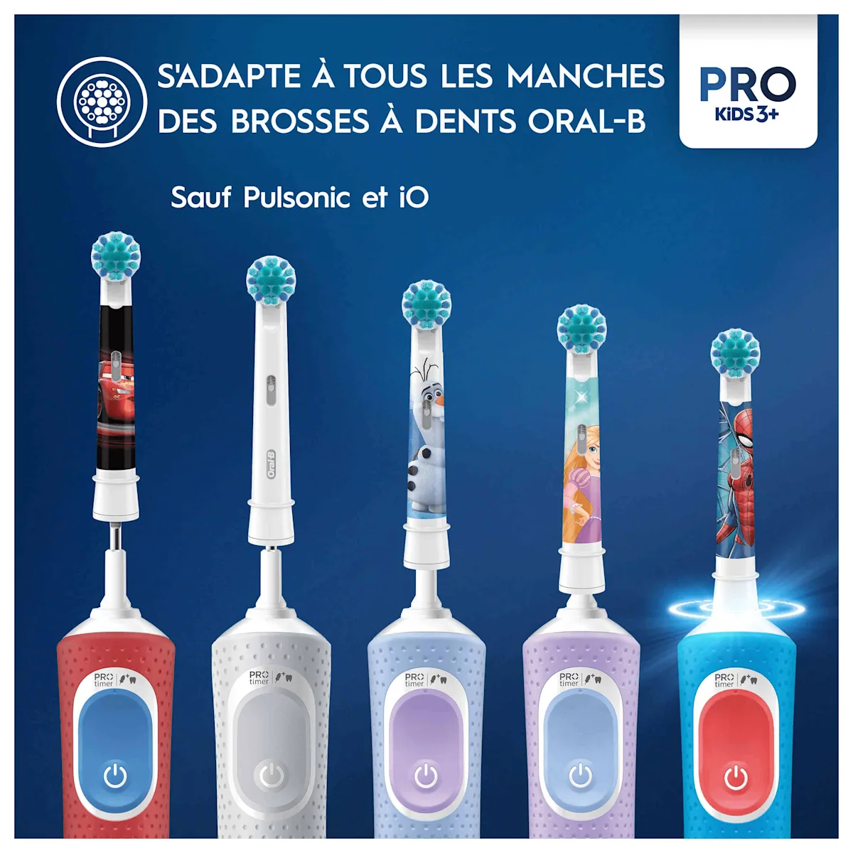 Brosses à dents Oral-B Kids 3+ avec personnages Disney. Compatibles avec la plupart des manches Oral-B.