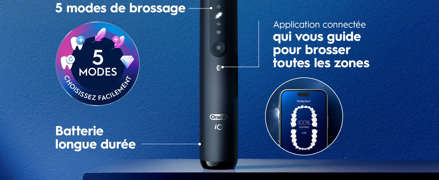 Brosse à dents électrique avec 5 modes de brossage et application connectée guidant le brossage