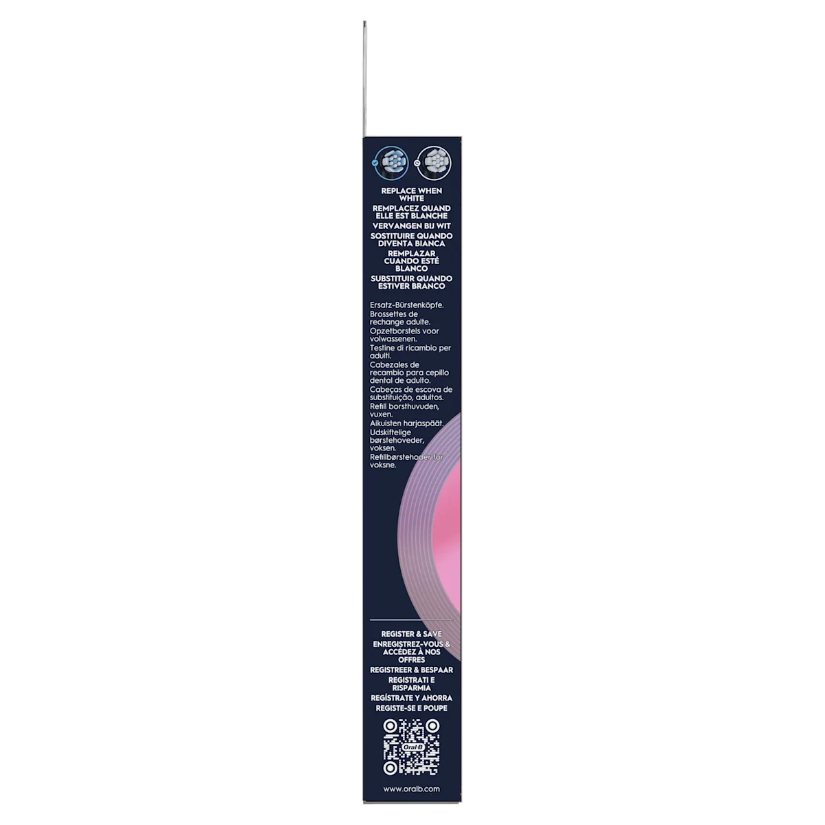 Oral-B brossettes de rechange adulte, emballage indiquant "Remplacez quand elle est blanche".