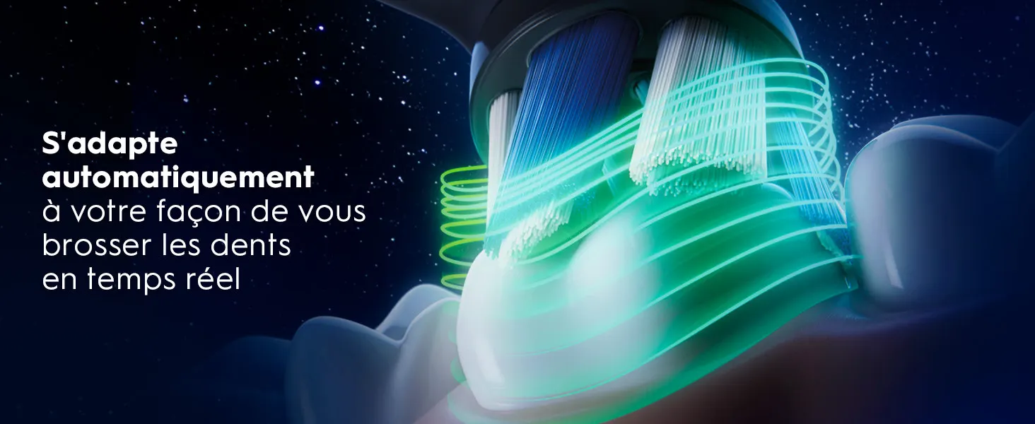 Brosse à dents intelligente avec lumières vertes qui s'adapte automatiquement à votre brossage 