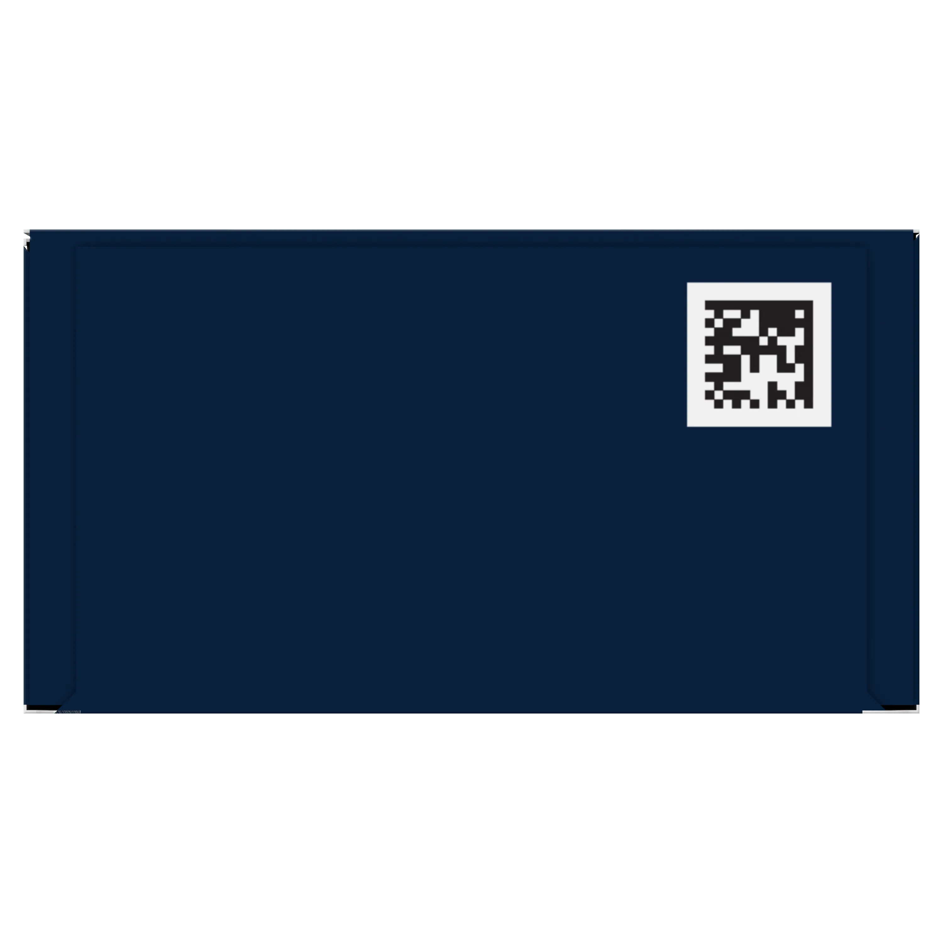 Emballage Oral-B bleu marine avec un code QR blanc dans le coin supérieur droit.