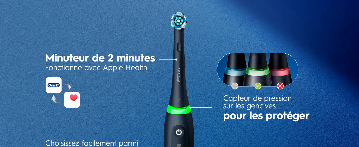 Brosse à dents électrique avec minuteur 2min, capteur de pression et compatibilité Apple Health