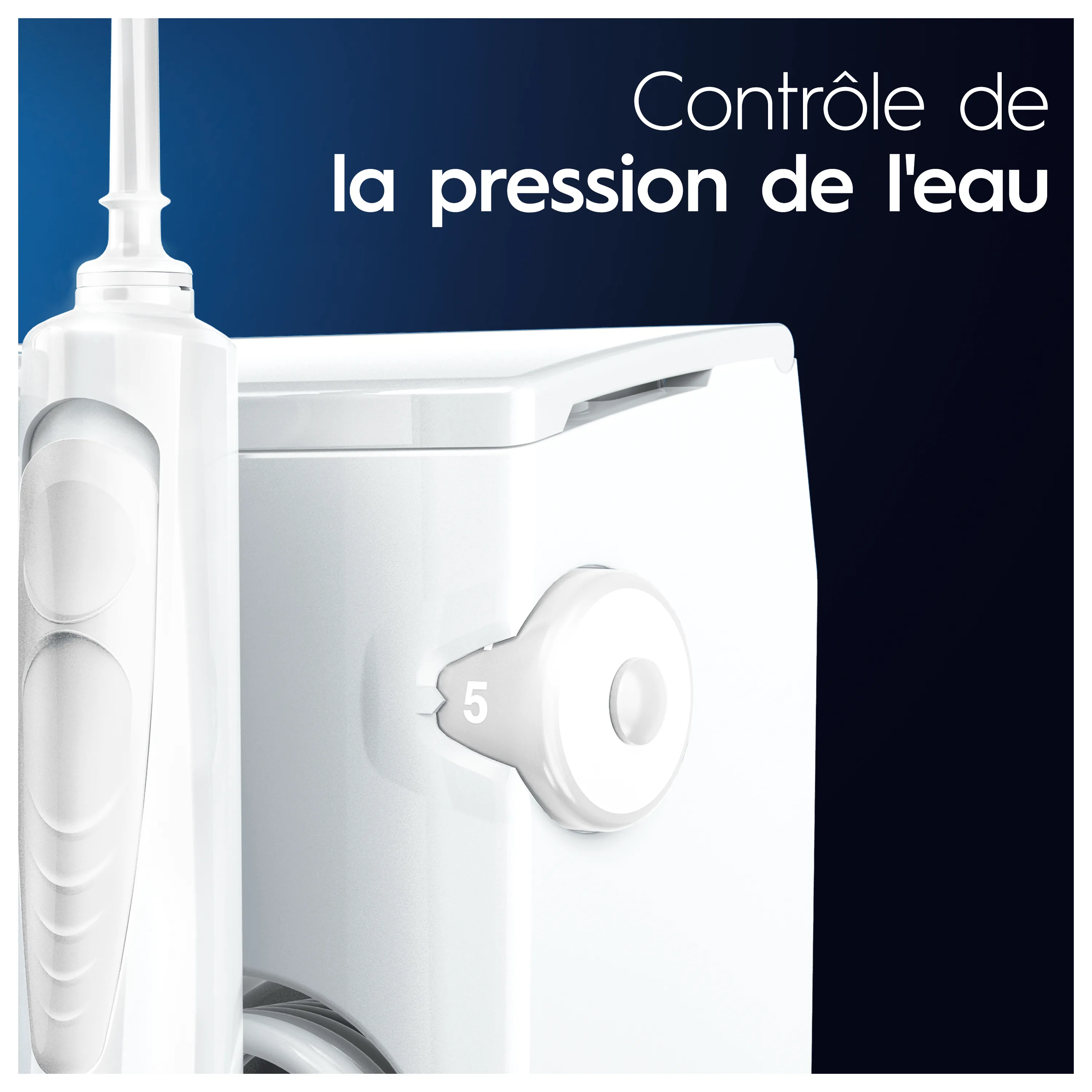 Le contrôle de la pression de l'eau de l'hydropulseur Oral-B permet un nettoyage personnalisé et en douceur des gencives.