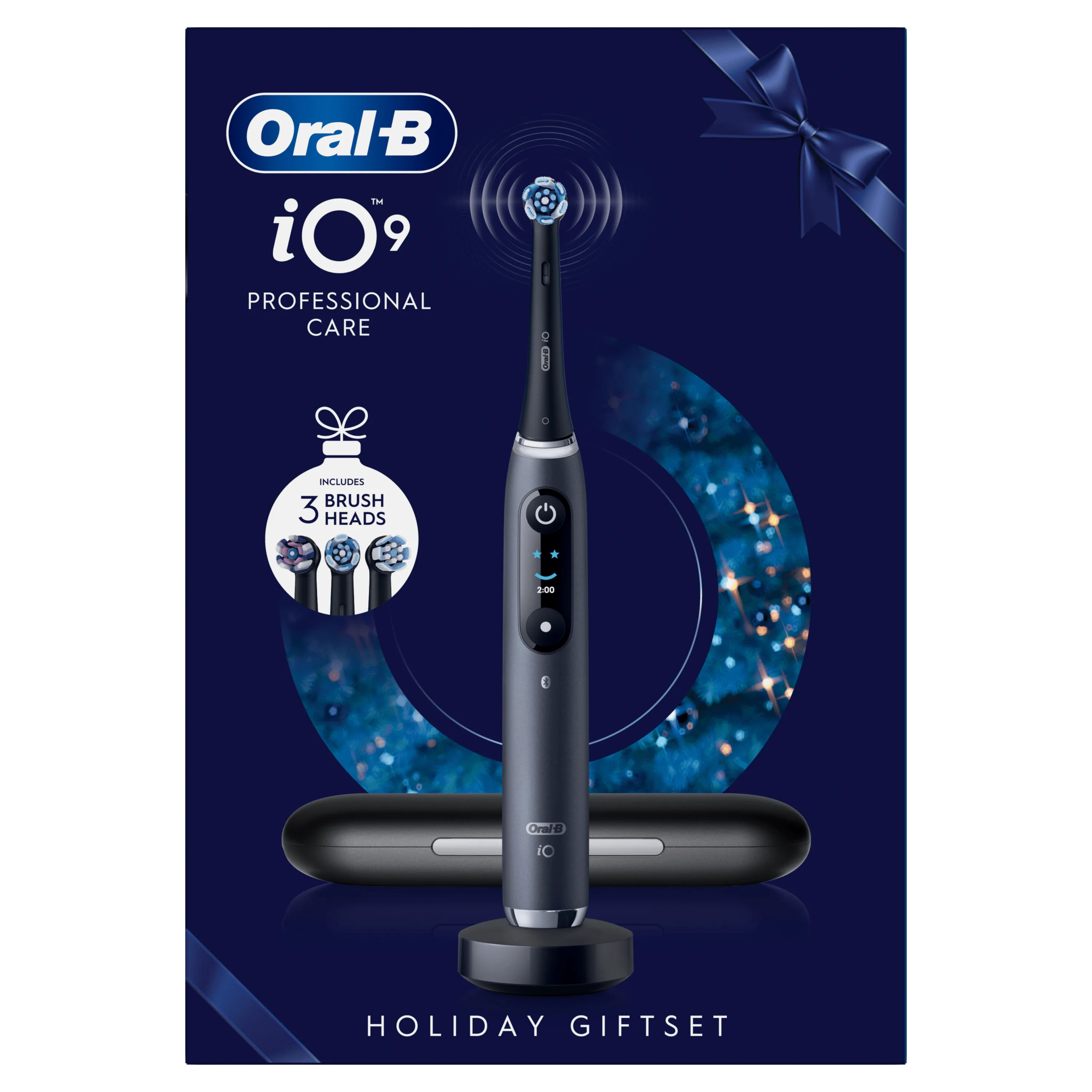 Oral-B iO9 brosse à dents électrique avec chargeur et étui de voyage, inclus 3 têtes de brosse.