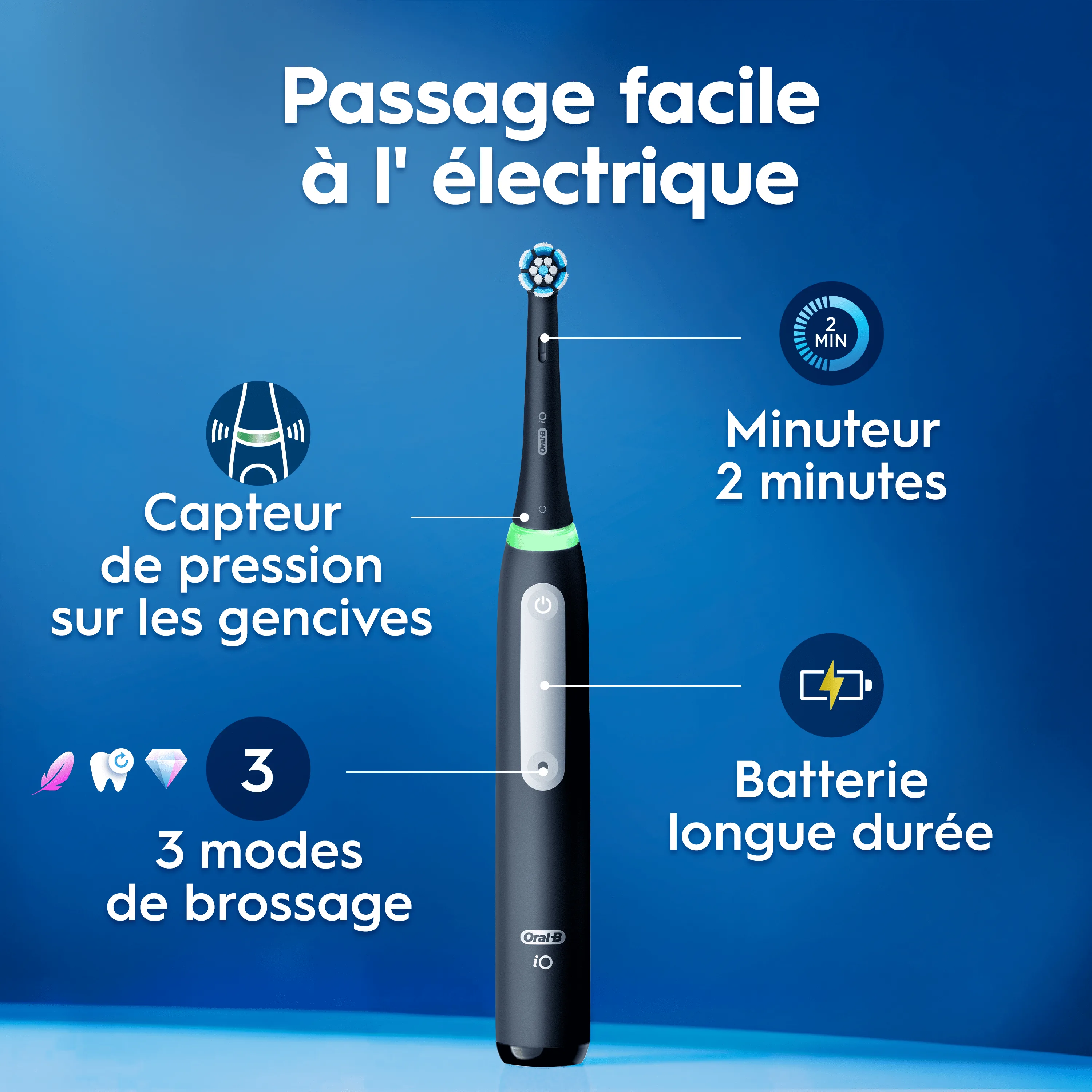 Brosse à dents électrique rose avec capteur de pression, 3 modes de brossage, minuteur 2 minutes et batterie longue durée.