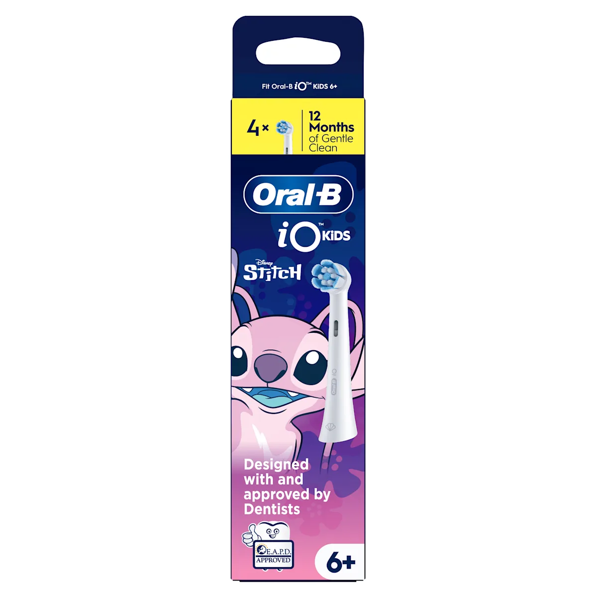 Oral-B iO Kids 4 têtes de brosse Stitch pour 12 mois de nettoyage doux.