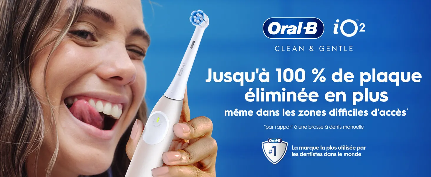 Brosse Oral-B iO2 éliminant 100% plus de plaque dans zones difficiles