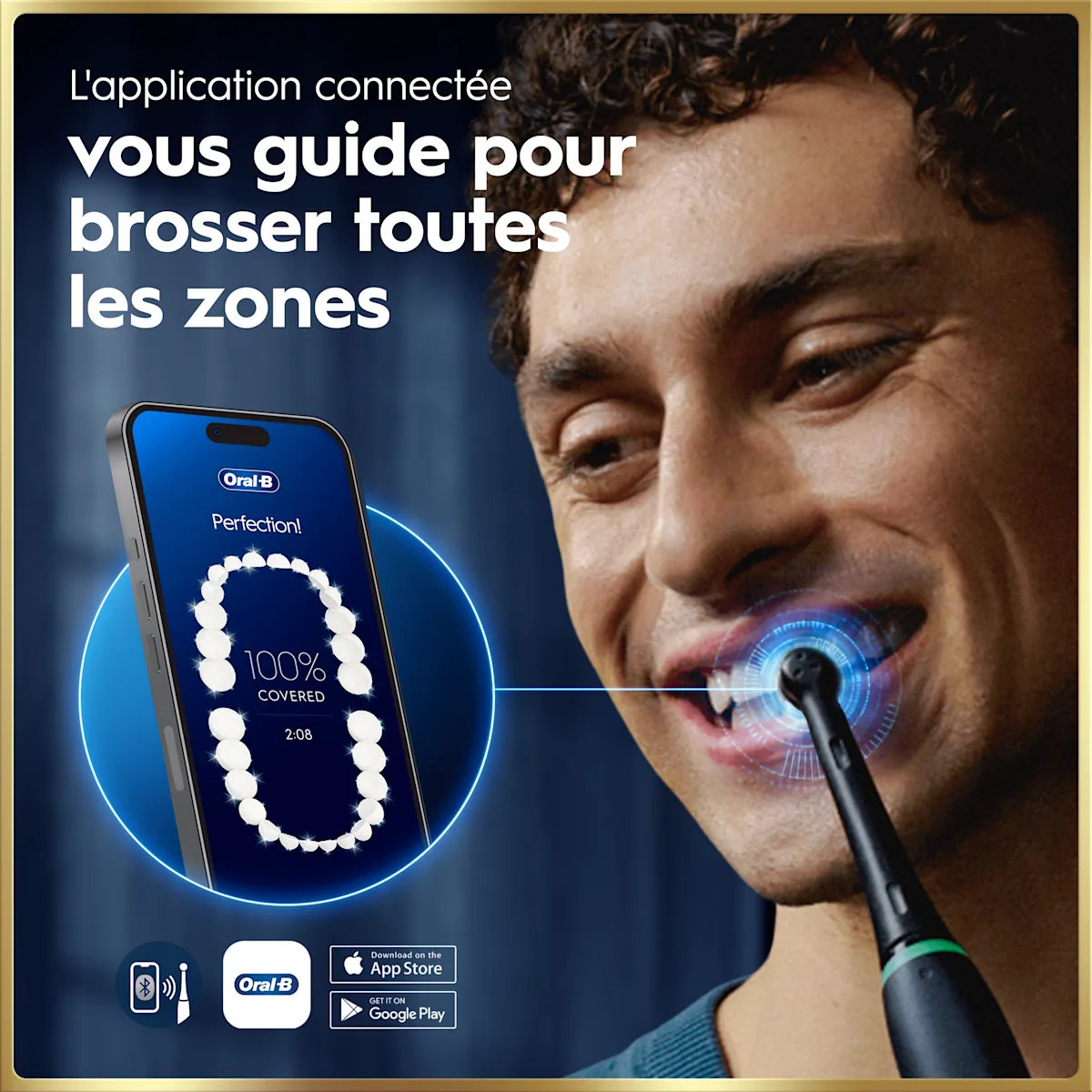 Oral-B: l’appli connectée guide pour un brossage complet à 100% de toutes les zones.