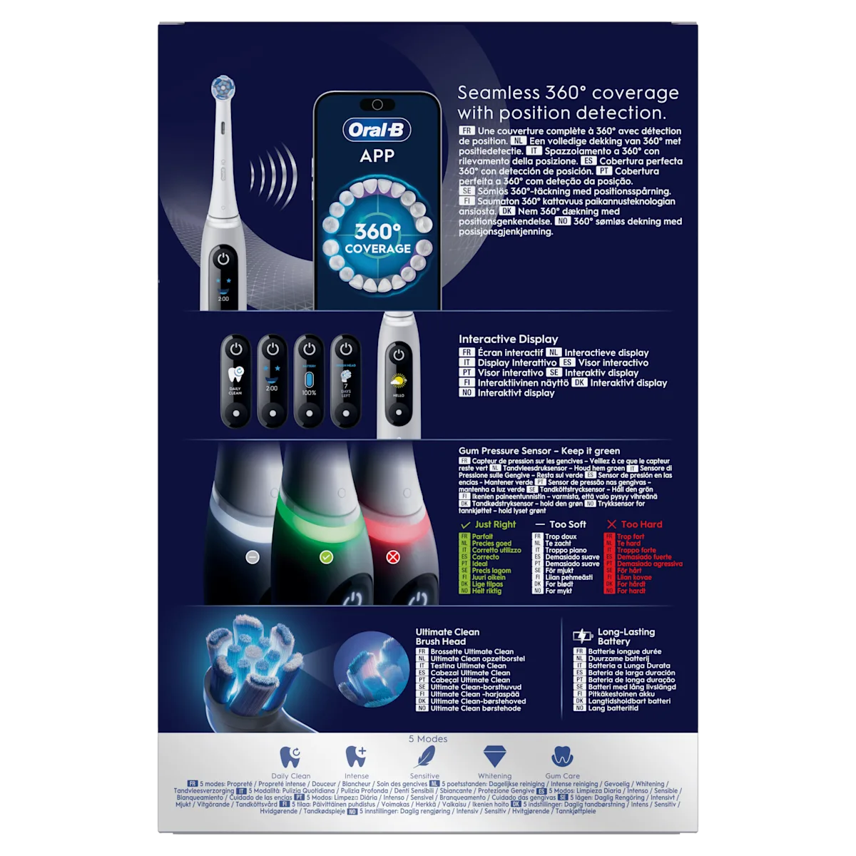 Technologie de nettoyage Oral-B iO avec brossette ronde et micro-vibrations pour un nettoyage efficace.