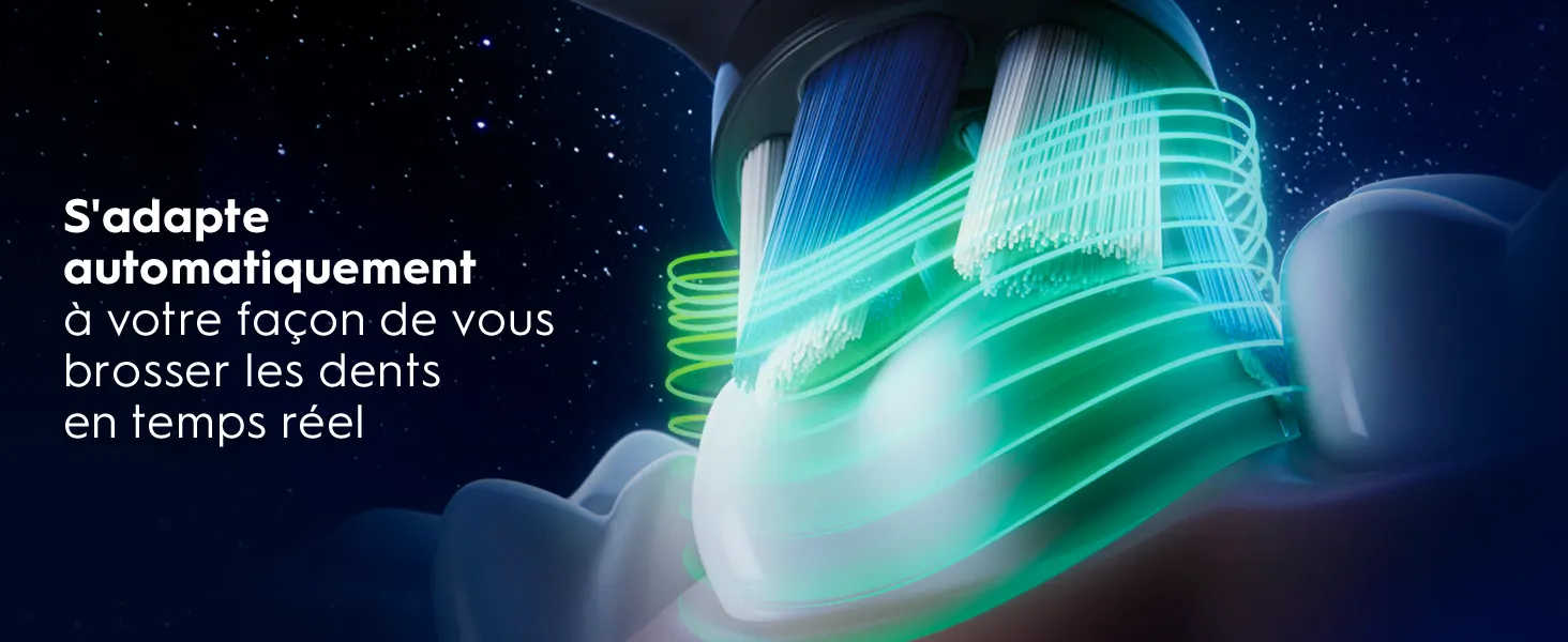 Brosse à dents intelligente avec lumières vertes qui s'adapte aux habitudes de brossage 