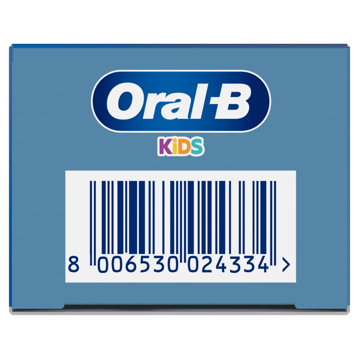 Emballage d'Oral-B Kids montrant le logo et le code-barres du produit.