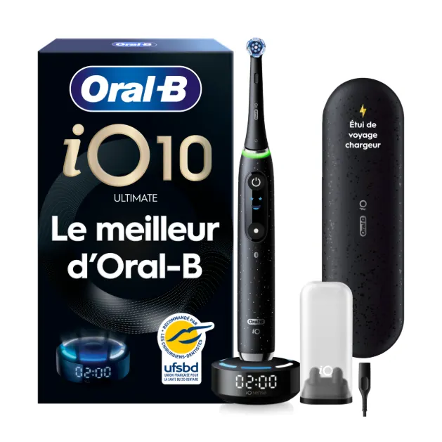 Oral-B iO10 Cosmic Black Edition Limitée - Brosse à Dents Electrique avec 1 tête de brosse et étui de voyage