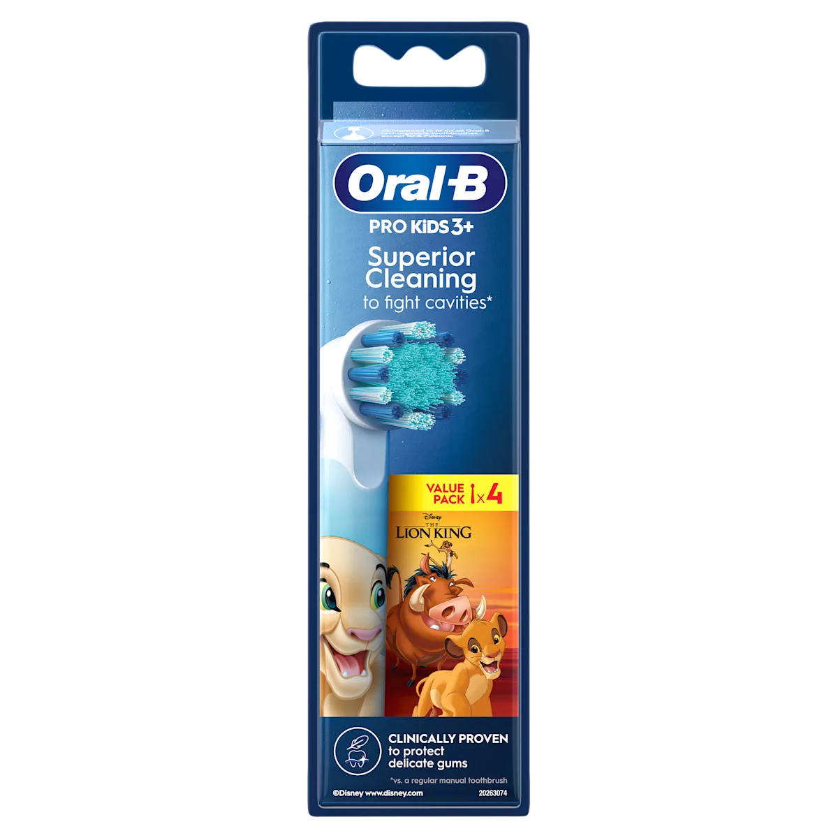 Oral-B Pro Kids 3+ Le Roi Lion, pack de 4 brosses à dents, avec un nettoyage supérieur pour lutter contre les caries.