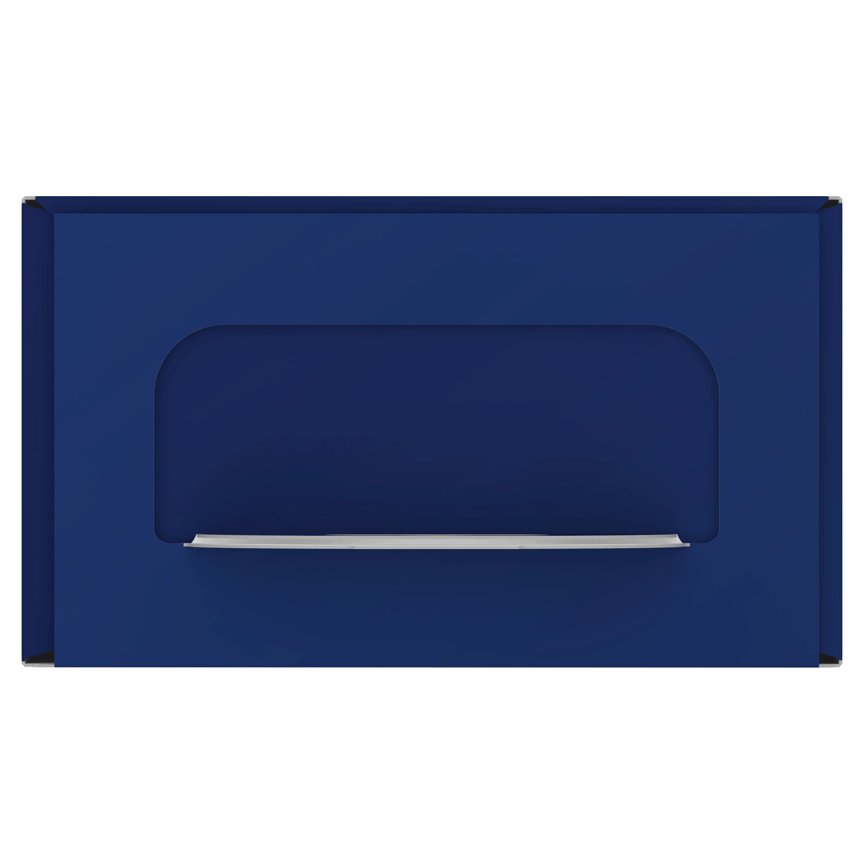 Boîte bleue avec une fenêtre découpée pour voir le contenu.