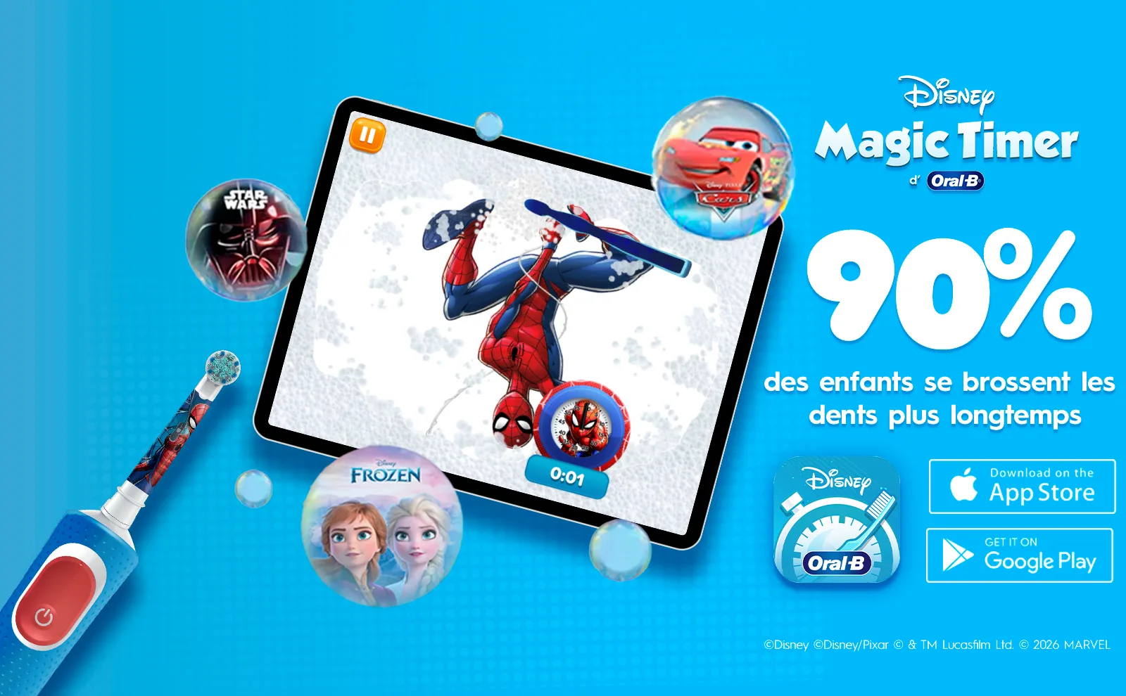 L’appli Disney Magic Timer aide les enfants à se brosser les dents plus longtemps avec Spiderman.