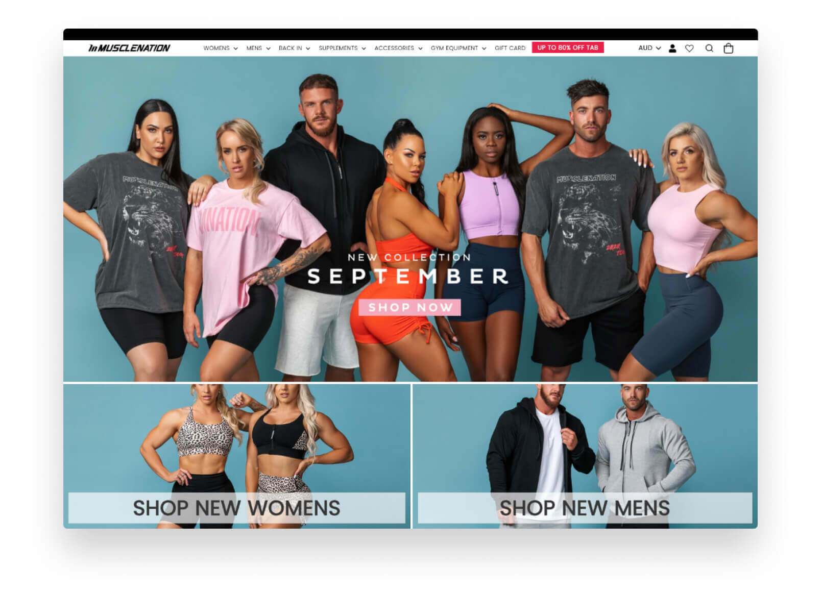 Desktop view of the Muscle Nation online store.