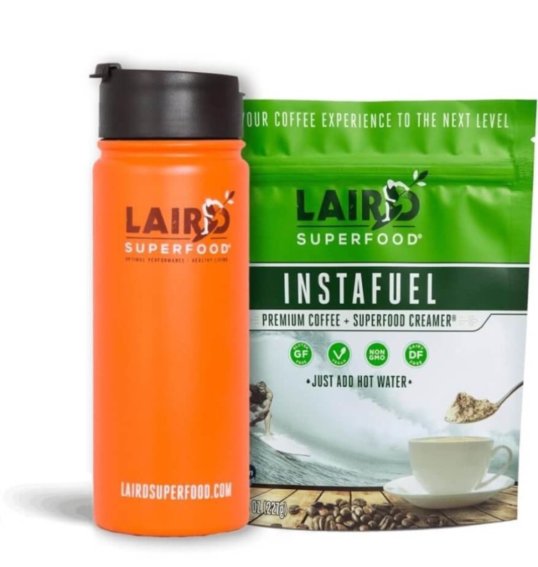 Laird Superfood instafuel and Laird Superfood superfood creamer packages sit side by side.