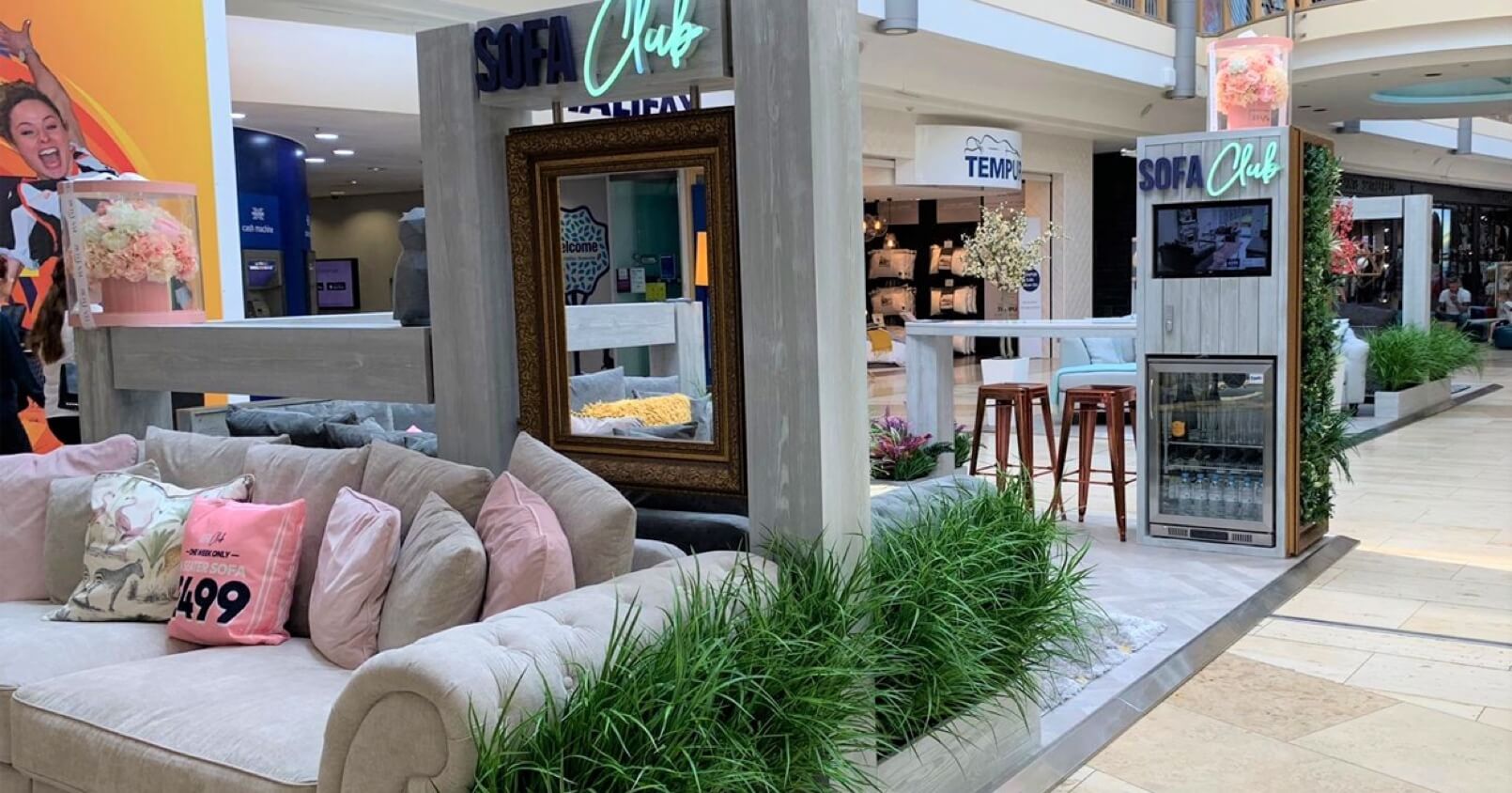 A Sofa Club physical retail location, set in a shopping mall.