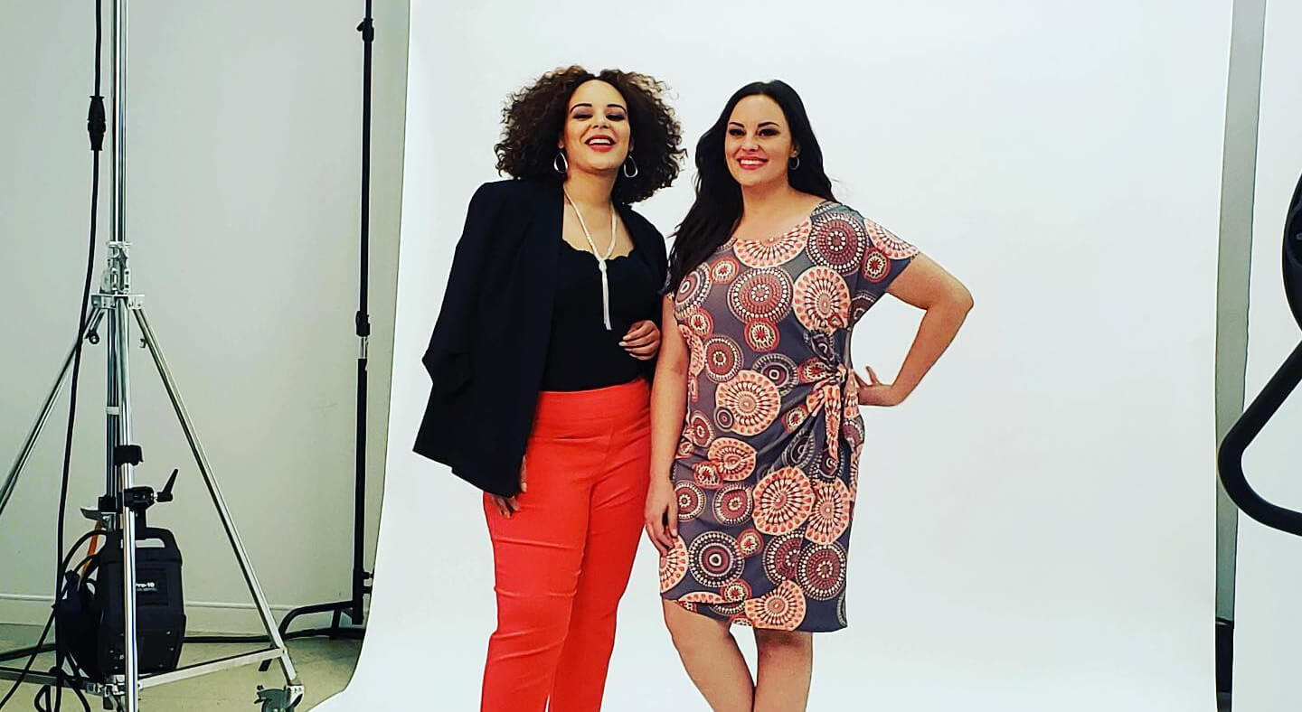 Photoshoot of 2 women wearing dressbarn clothing