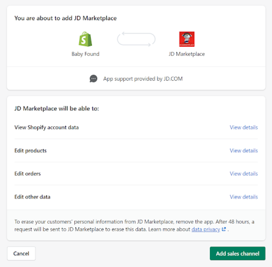 How to install the JD Marketplace channel to your Shopify admin