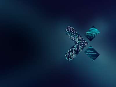 X shape with visualization of a power grid.