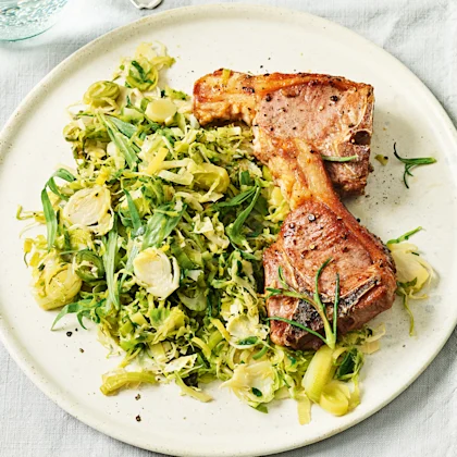 Lamb Chops with Braised Brussels and Leeks