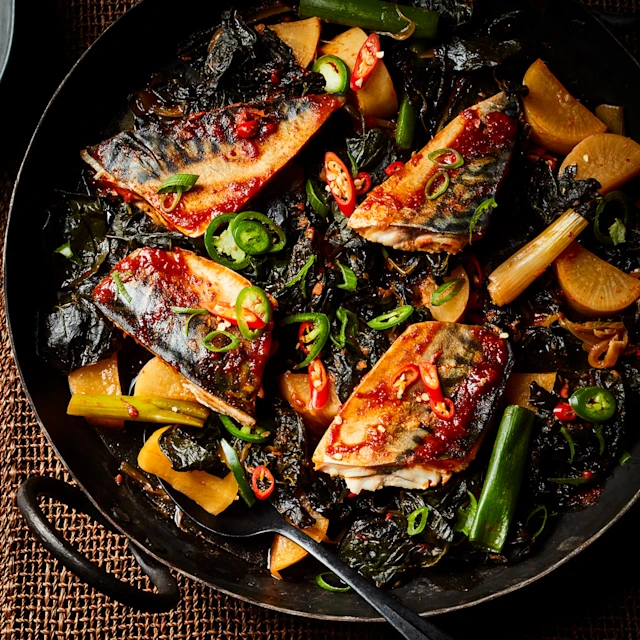 Braised Mackerel with Mooli and Cavolo Nero