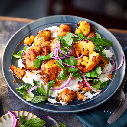 Harissa Roasted Potatoes with Whipped Feta and Herbs