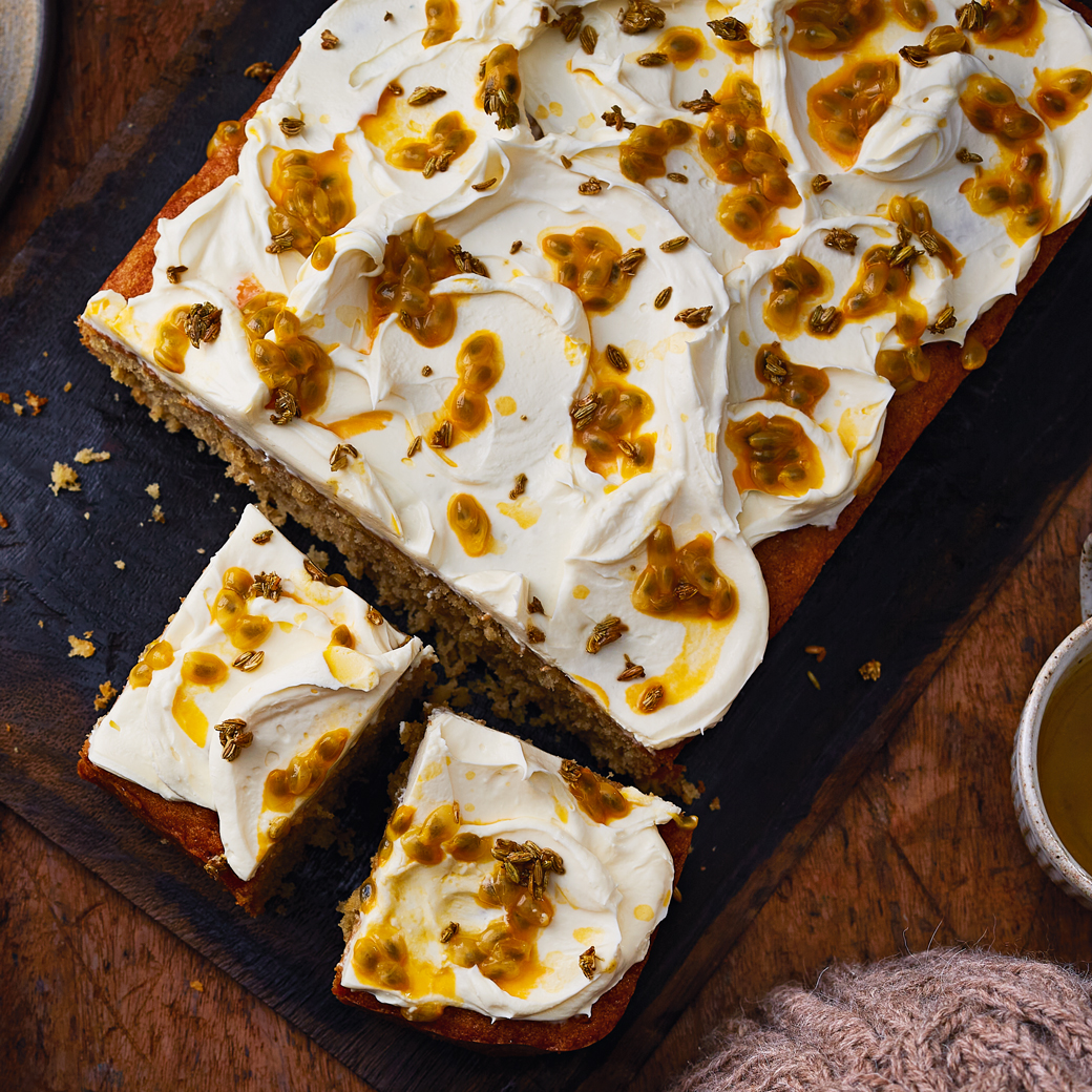 Fennel, Coconut and Passion Fruit Traybake