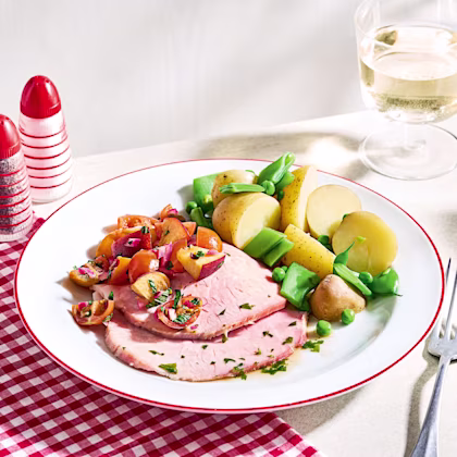 Poached Ham with Peach Salsa
