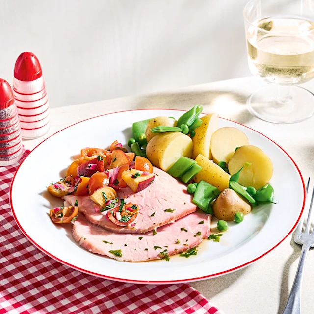 Poached Ham with Peach Salsa