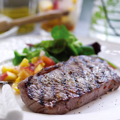 Barbecued Steak with Peach Relish