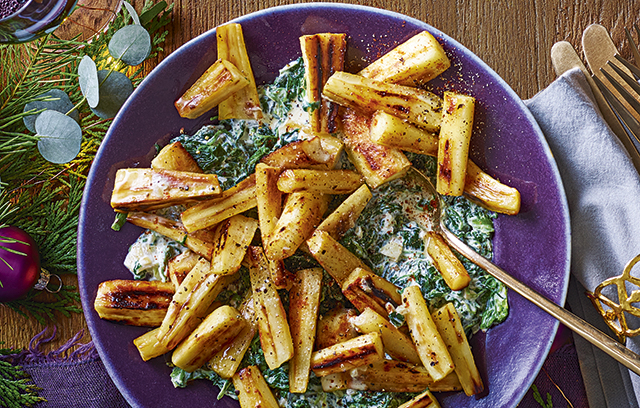 Roast Parsnips with Creamed Spinach