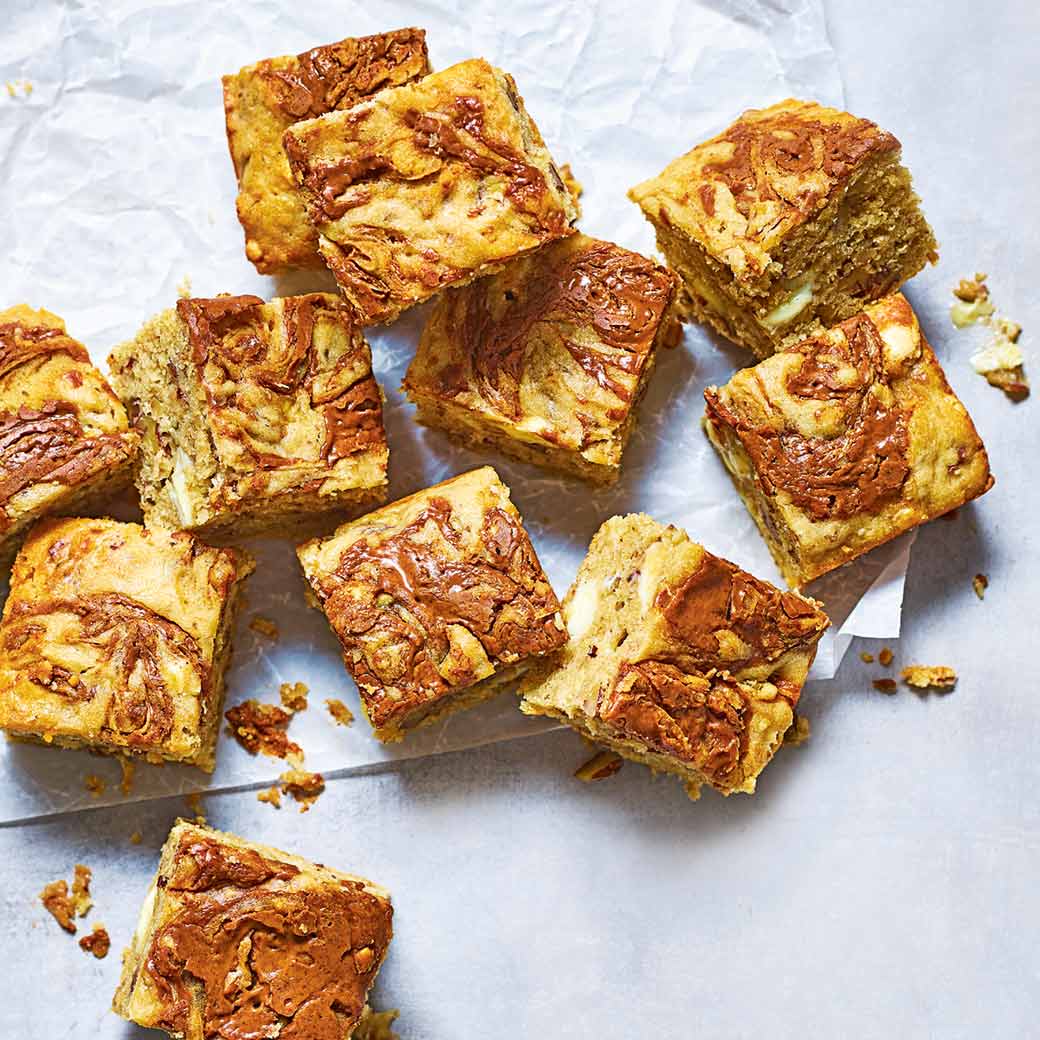 Spelt, banana and nut butter blondies